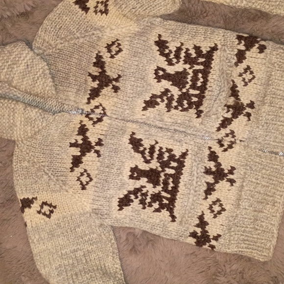 Vintage Cowichan Virgin Wool Chunky Zip Up Cardigan - Picture 2 of 8
